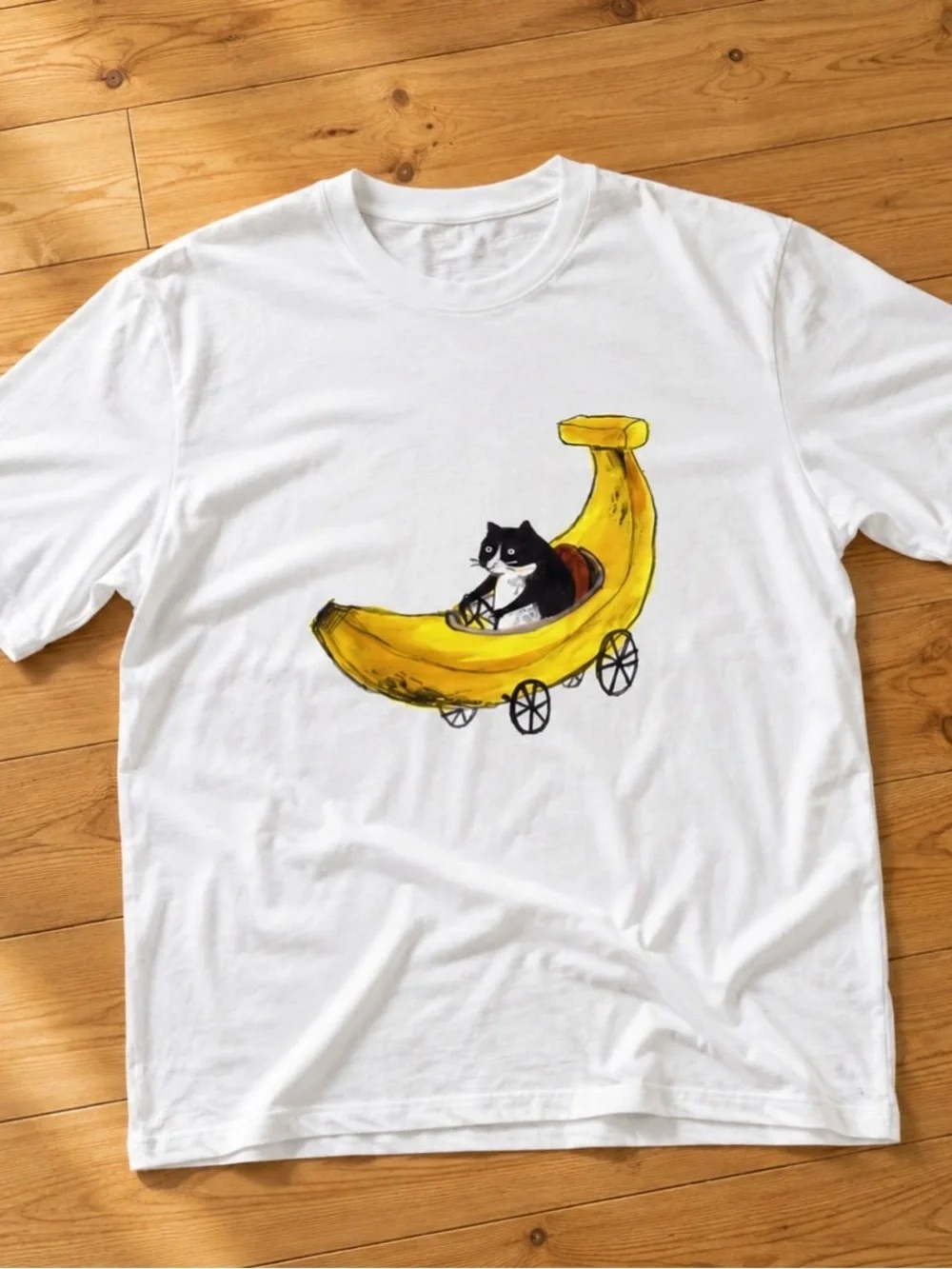 Cat in Yellow Banana Car Gildan White Tee
Graphic